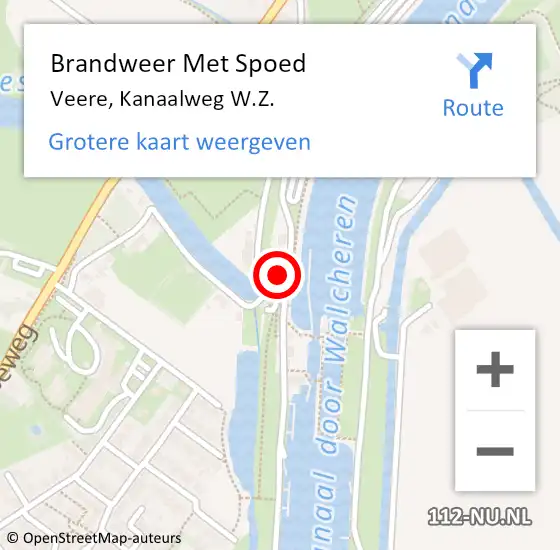 Locatie op kaart van de 112 melding: Brandweer Met Spoed Naar Veere, Kanaalweg W.Z. op 18 augustus 2021 14:24