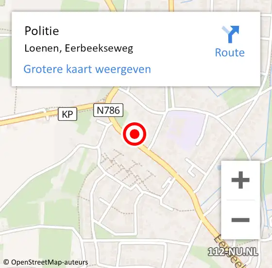 Locatie op kaart van de 112 melding: Politie Loenen, Eerbeekseweg op 18 augustus 2021 14:36