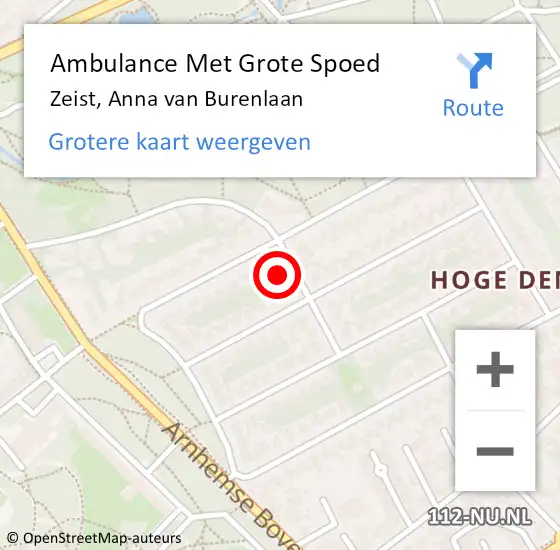 Locatie op kaart van de 112 melding: Ambulance Met Grote Spoed Naar Zeist, Anna van Burenlaan op 20 juni 2014 06:51