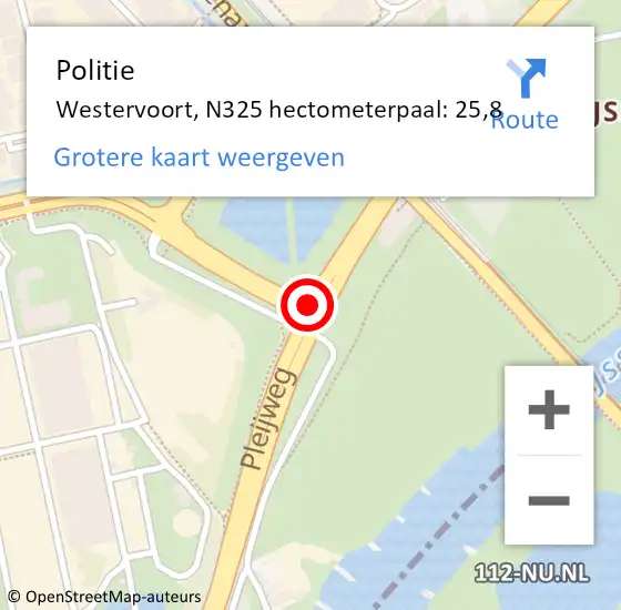 Locatie op kaart van de 112 melding: Politie Westervoort, N325 hectometerpaal: 25,8 op 18 augustus 2021 15:03