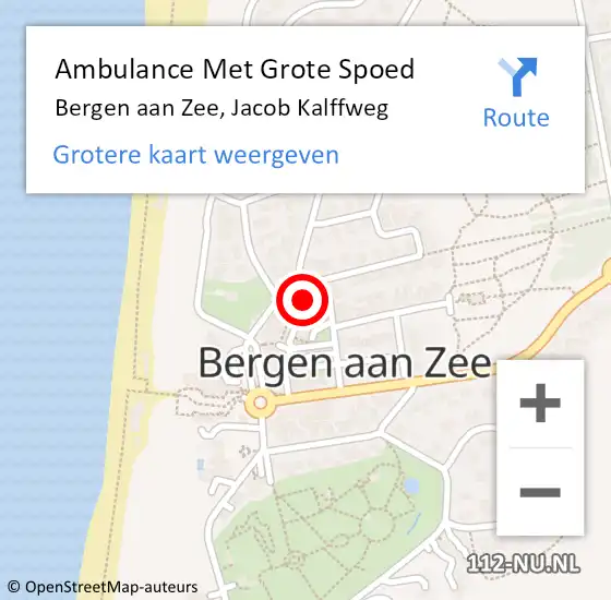 Locatie op kaart van de 112 melding: Ambulance Met Grote Spoed Naar Bergen aan Zee, Jacob Kalffweg op 18 augustus 2021 15:17