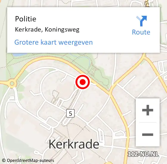 Locatie op kaart van de 112 melding: Politie Kerkrade, Koningsweg op 18 augustus 2021 15:45