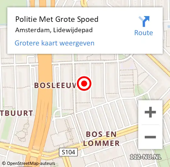 Locatie op kaart van de 112 melding: Politie Met Grote Spoed Naar Amsterdam, Lidewijdepad op 18 augustus 2021 15:54
