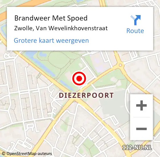 Locatie op kaart van de 112 melding: Brandweer Met Spoed Naar Zwolle, Van Wevelinkhovenstraat op 18 augustus 2021 16:08