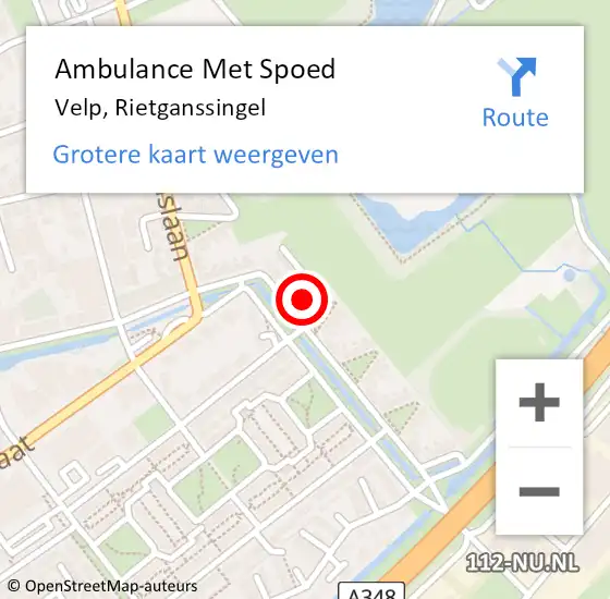Locatie op kaart van de 112 melding: Ambulance Met Spoed Naar Velp, Rietganssingel op 18 augustus 2021 17:36