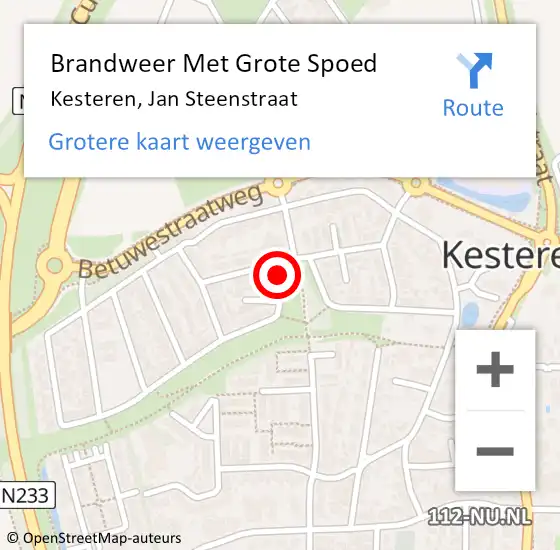 Locatie op kaart van de 112 melding: Brandweer Met Grote Spoed Naar Kesteren, Jan Steenstraat op 18 augustus 2021 18:11