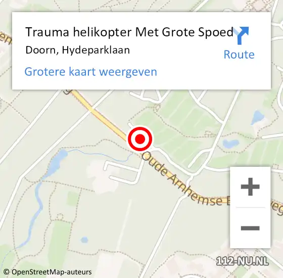 Locatie op kaart van de 112 melding: Trauma helikopter Met Grote Spoed Naar Doorn, Hydeparklaan op 18 augustus 2021 18:39
