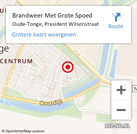 Locatie op kaart van de 112 melding: Brandweer Met Grote Spoed Naar Oude-Tonge, President Wilsonstraat op 18 augustus 2021 18:56