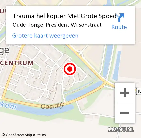 Locatie op kaart van de 112 melding: Trauma helikopter Met Grote Spoed Naar Oude-Tonge, President Wilsonstraat op 18 augustus 2021 19:00