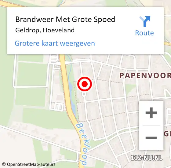 Locatie op kaart van de 112 melding: Brandweer Met Grote Spoed Naar Geldrop, Hoeveland op 18 augustus 2021 19:15