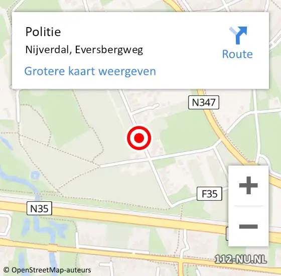 Locatie op kaart van de 112 melding: Politie Nijverdal, Eversbergweg op 18 augustus 2021 19:24
