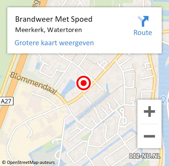 Locatie op kaart van de 112 melding: Brandweer Met Spoed Naar Meerkerk, Watertoren op 18 augustus 2021 19:26