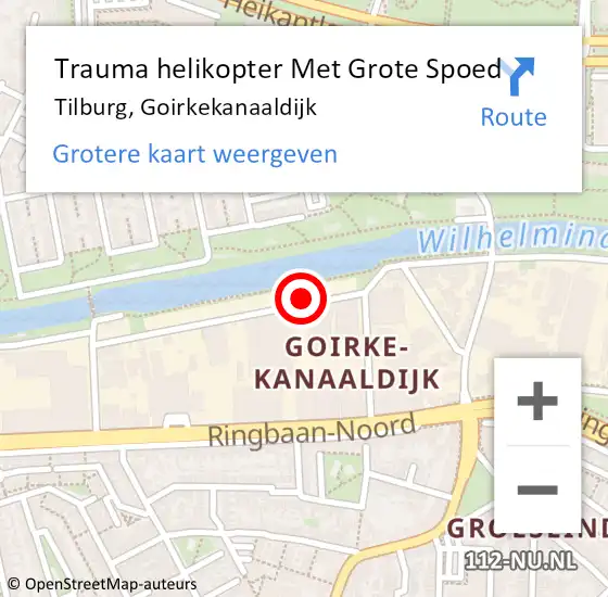 Locatie op kaart van de 112 melding: Trauma helikopter Met Grote Spoed Naar Tilburg, Goirkekanaaldijk op 18 augustus 2021 19:35