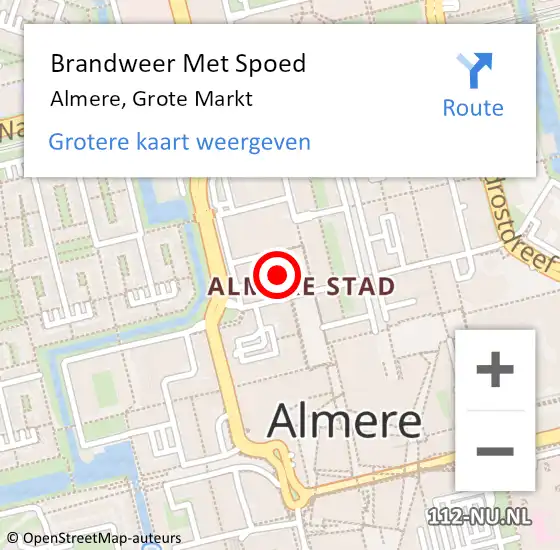 Locatie op kaart van de 112 melding: Brandweer Met Spoed Naar Almere, Grote Markt op 18 augustus 2021 20:13