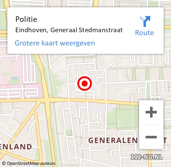 Locatie op kaart van de 112 melding: Politie Eindhoven, Generaal Stedmanstraat op 18 augustus 2021 20:32
