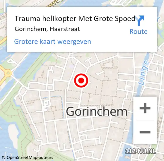 Locatie op kaart van de 112 melding: Trauma helikopter Met Grote Spoed Naar Gorinchem, Haarstraat op 18 augustus 2021 20:35