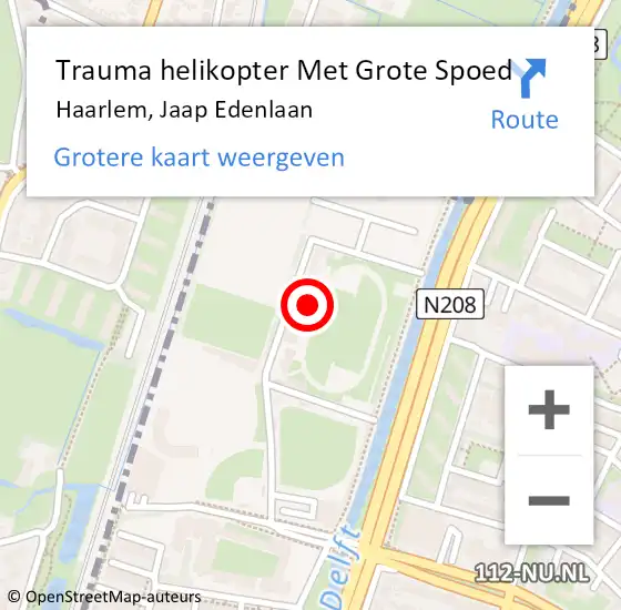 Locatie op kaart van de 112 melding: Trauma helikopter Met Grote Spoed Naar Haarlem, Jaap Edenlaan op 18 augustus 2021 20:44