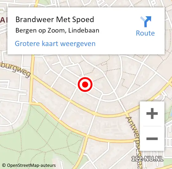 Locatie op kaart van de 112 melding: Brandweer Met Spoed Naar Bergen op Zoom, Lindebaan op 18 augustus 2021 22:42