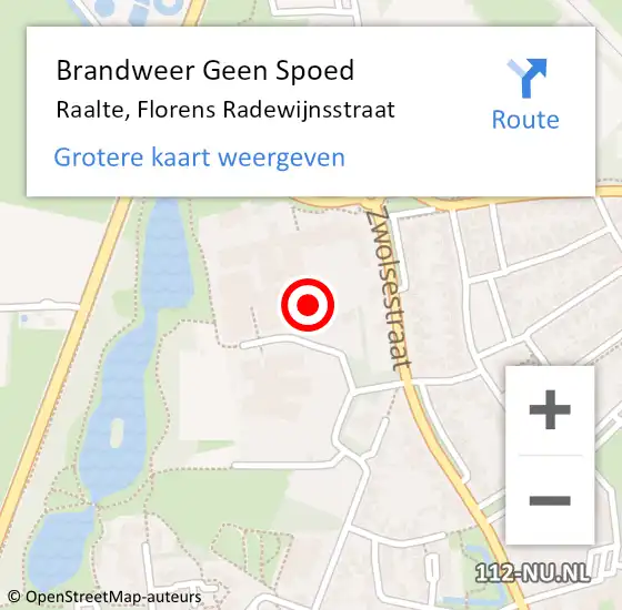 Locatie op kaart van de 112 melding: Brandweer Geen Spoed Naar Raalte, Florens Radewijnsstraat op 18 augustus 2021 22:46