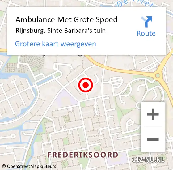 Locatie op kaart van de 112 melding: Ambulance Met Grote Spoed Naar Rijnsburg, Sinte Barbara's tuin op 18 augustus 2021 22:57