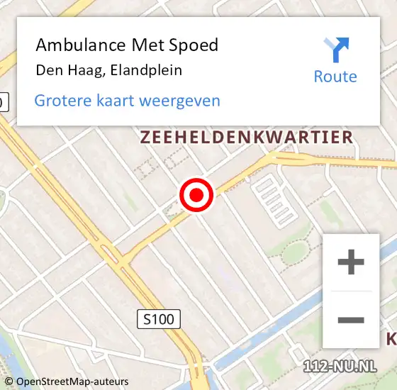 Locatie op kaart van de 112 melding: Ambulance Met Spoed Naar Den Haag, Elandplein op 18 augustus 2021 23:08