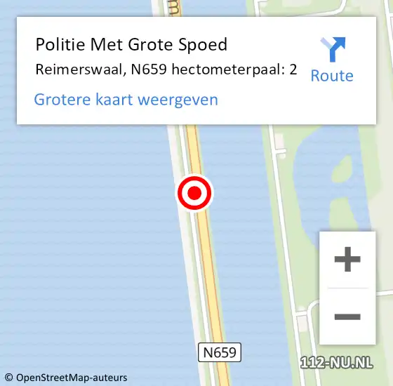 Locatie op kaart van de 112 melding: Politie Met Grote Spoed Naar Reimerswaal, N659 hectometerpaal: 2 op 18 augustus 2021 23:17