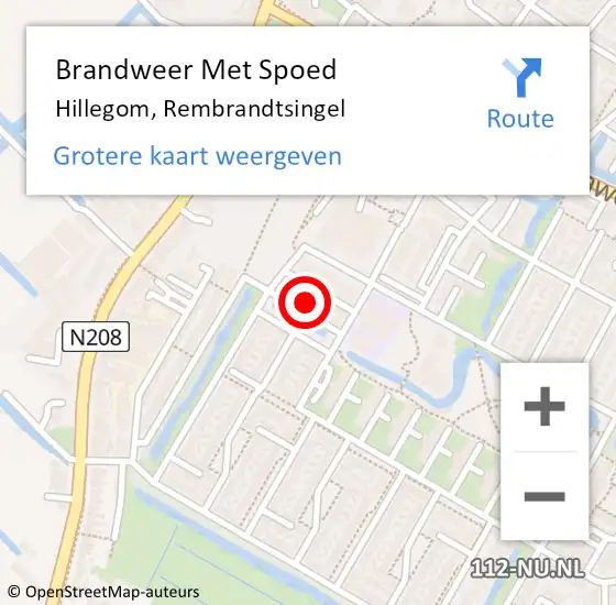 Locatie op kaart van de 112 melding: Brandweer Met Spoed Naar Hillegom, Rembrandtsingel op 19 augustus 2021 00:21