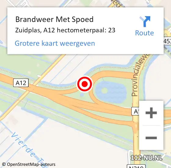 Locatie op kaart van de 112 melding: Brandweer Met Spoed Naar Zuidplas, A12 hectometerpaal: 23 op 19 augustus 2021 00:39