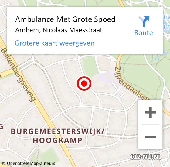 Locatie op kaart van de 112 melding: Ambulance Met Grote Spoed Naar Arnhem, Nicolaas Maesstraat op 19 augustus 2021 01:31