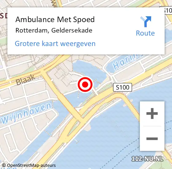 Locatie op kaart van de 112 melding: Ambulance Met Spoed Naar Rotterdam, Wijnhaven op 19 augustus 2021 01:53
