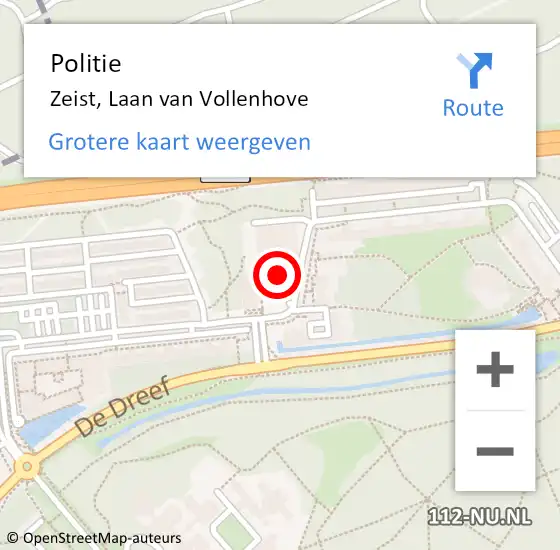 Locatie op kaart van de 112 melding: Politie Zeist, Laan van Vollenhove op 19 augustus 2021 02:14