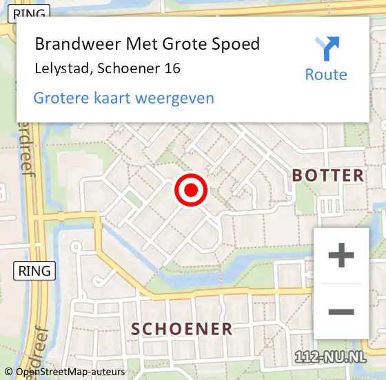 Locatie op kaart van de 112 melding: Brandweer Met Grote Spoed Naar Lelystad, Schoener 16 op 19 augustus 2021 04:26