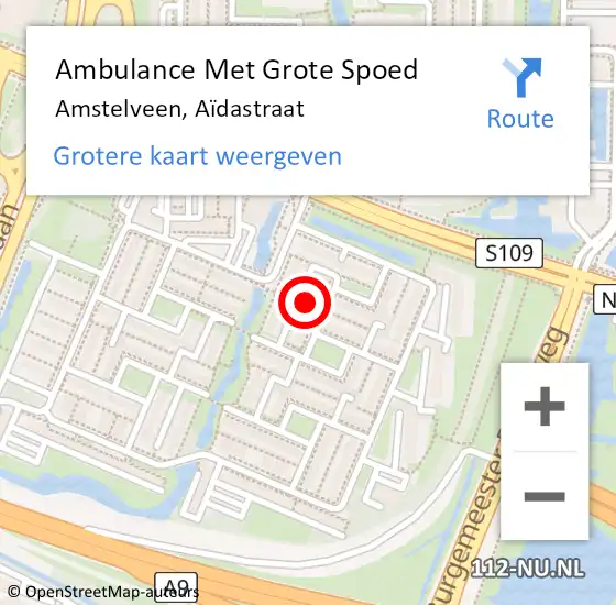 Locatie op kaart van de 112 melding: Ambulance Met Grote Spoed Naar Amstelveen, Aïdastraat op 19 augustus 2021 04:30