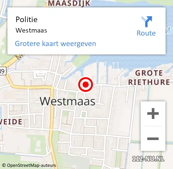 Locatie op kaart van de 112 melding: Politie Westmaas op 19 augustus 2021 07:40