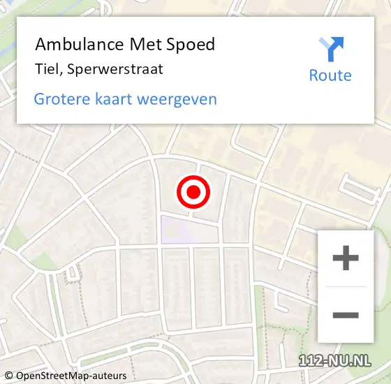 Locatie op kaart van de 112 melding: Ambulance Met Spoed Naar Tiel, Sperwerstraat op 19 augustus 2021 07:45