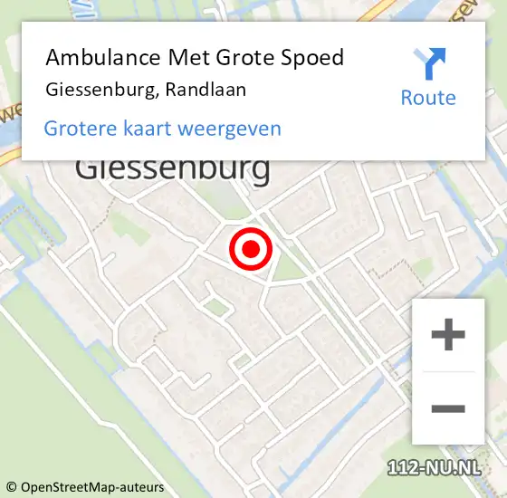 Locatie op kaart van de 112 melding: Ambulance Met Grote Spoed Naar Giessenburg, Randlaan op 19 augustus 2021 07:49