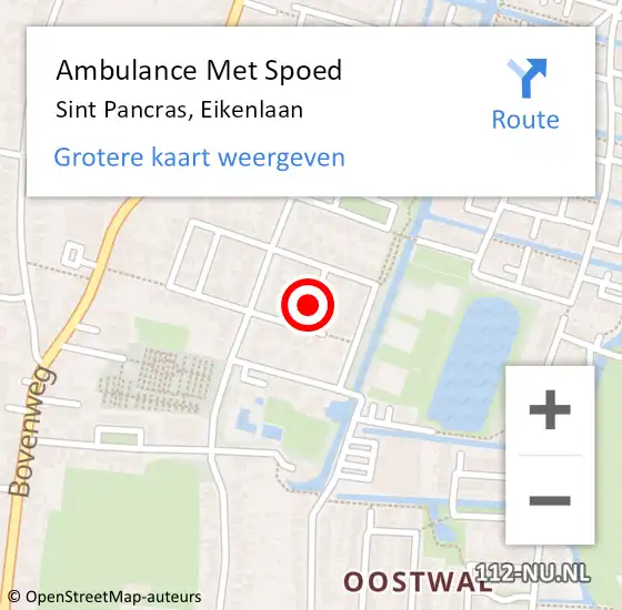 Locatie op kaart van de 112 melding: Ambulance Met Spoed Naar Sint Pancras, Eikenlaan op 19 augustus 2021 08:05