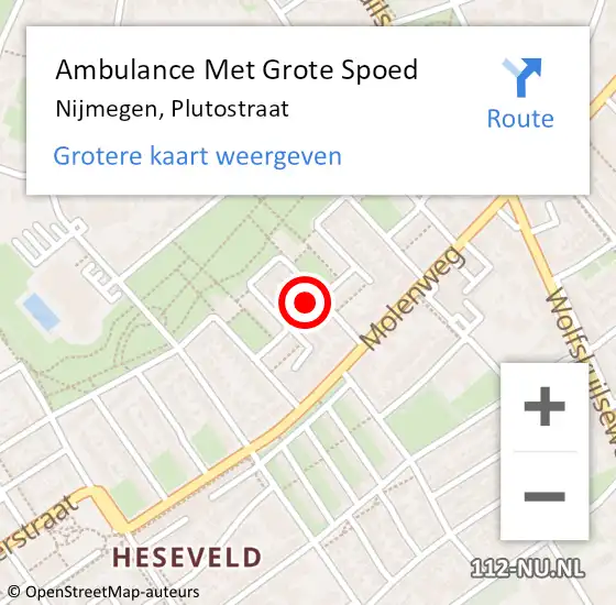 Locatie op kaart van de 112 melding: Ambulance Met Grote Spoed Naar Nijmegen, Plutostraat op 19 augustus 2021 09:22