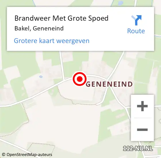 Locatie op kaart van de 112 melding: Brandweer Met Grote Spoed Naar Bakel, Geneneind op 19 augustus 2021 09:54