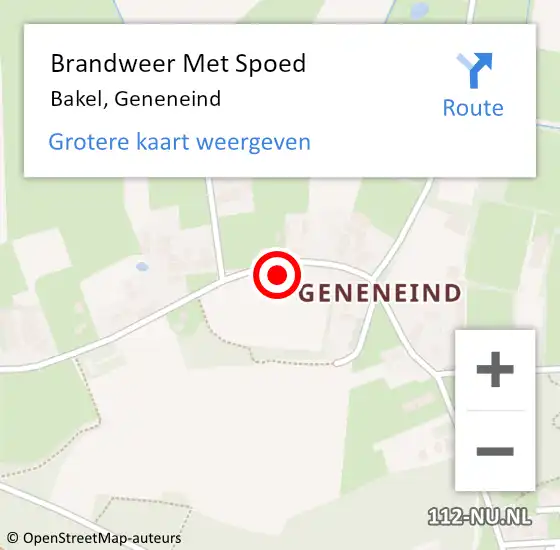 Locatie op kaart van de 112 melding: Brandweer Met Spoed Naar Bakel, Geneneind op 19 augustus 2021 09:56