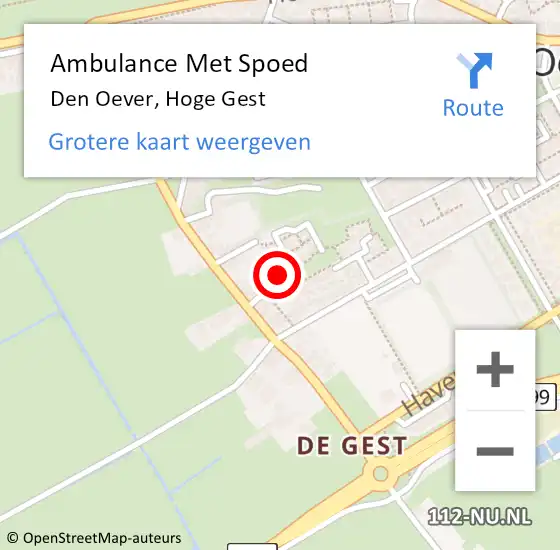 Locatie op kaart van de 112 melding: Ambulance Met Spoed Naar Den Oever, Hoge Gest op 19 augustus 2021 10:25