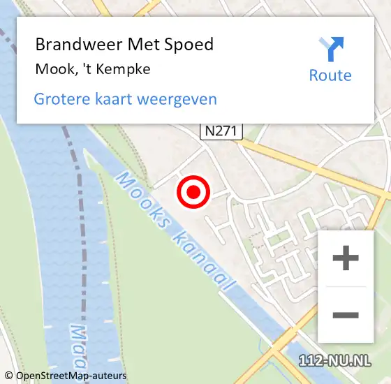 Locatie op kaart van de 112 melding: Brandweer Met Spoed Naar Mook, 't Kempke op 19 augustus 2021 10:50