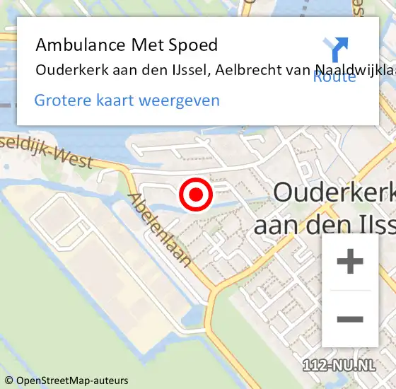 Locatie op kaart van de 112 melding: Ambulance Met Spoed Naar Ouderkerk aan den IJssel, Aelbrecht van Naaldwijklaan op 19 augustus 2021 11:00
