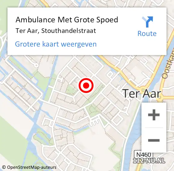 Locatie op kaart van de 112 melding: Ambulance Met Grote Spoed Naar Ter Aar, Stouthandelstraat op 19 augustus 2021 11:20