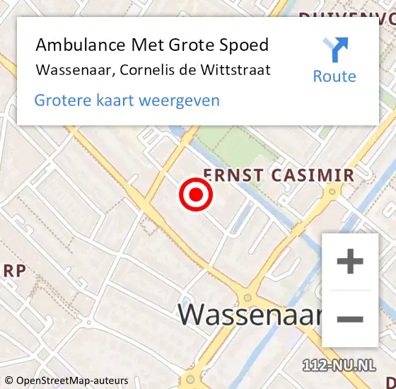 Locatie op kaart van de 112 melding: Ambulance Met Grote Spoed Naar Wassenaar, Cornelis de Wittstraat op 19 augustus 2021 11:28