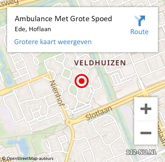 Locatie op kaart van de 112 melding: Ambulance Met Grote Spoed Naar Ede, Hoflaan op 19 augustus 2021 11:40