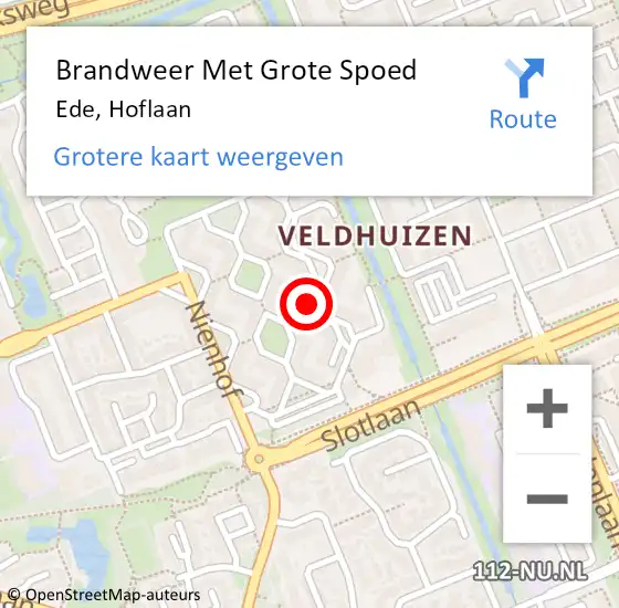 Locatie op kaart van de 112 melding: Brandweer Met Grote Spoed Naar Ede, Hoflaan op 19 augustus 2021 11:46