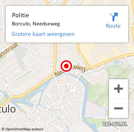 Locatie op kaart van de 112 melding: Politie Borculo, Needseweg op 19 augustus 2021 11:49