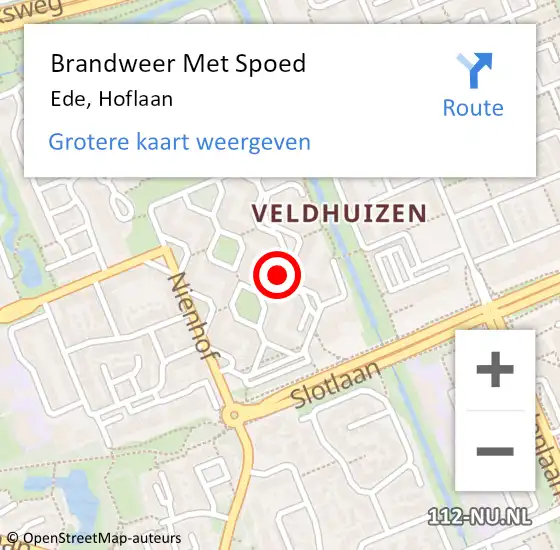 Locatie op kaart van de 112 melding: Brandweer Met Spoed Naar Ede, Hoflaan op 19 augustus 2021 12:39