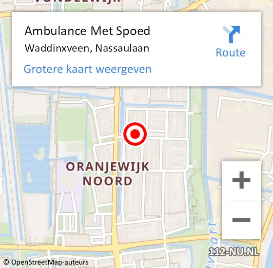 Locatie op kaart van de 112 melding: Ambulance Met Spoed Naar Waddinxveen, Nassaulaan op 19 augustus 2021 13:16